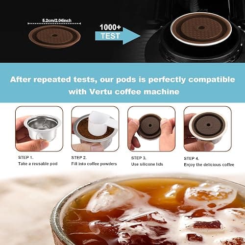 Reusable Coffee Pods (7.77oz/230ml Coffee Cup), Stainless Steel Refillable Coffee Capsules for Vertu Machine, ONLY Compatible with Vertu pop & Vertu next, with 1 Pcs Silicone Lids, Scoop, Brush thumbnail 4