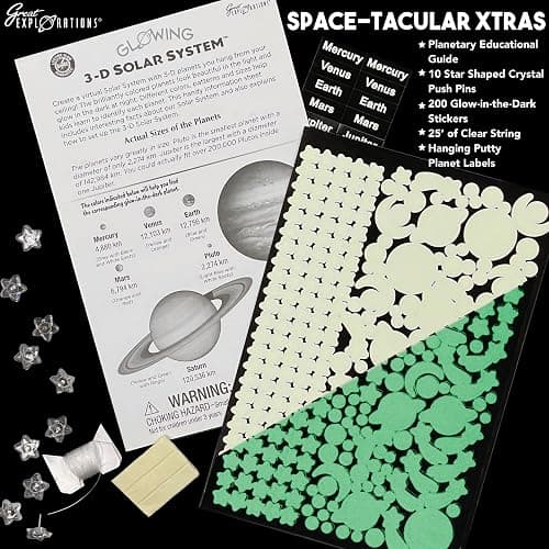 Great Explorations, 3-D Solar System Glow In The Dark Ceiling Hanging Kit 3D Planets and Star Stickers Create the Milky Way Teach Science STEM thumbnail 7