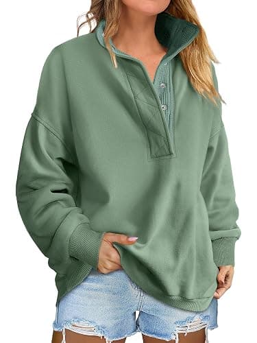 ANRABESS Womens Oversized Sweatshirt Long Sleeve Henley Pullover Tops 2026 Spring Casual Button Loose Fit Teens Outfits - Image 1