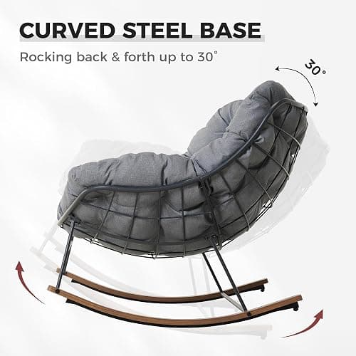 Grand patio Outdoor Rocking Chair, Oversized Papasan Rocking Chair with Thick Cushion, Indoor Outdoor Cozy Rocker for Balcony, Living Room, Patio, Gray thumbnail 5