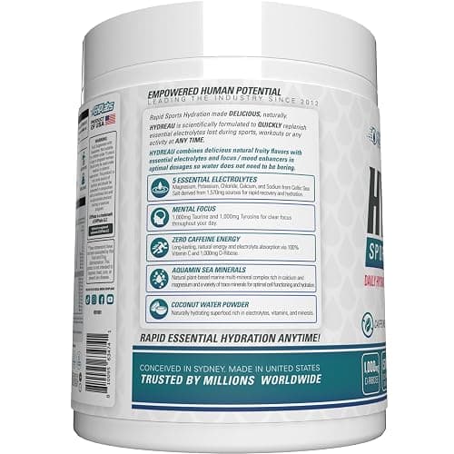 EHP Labs Hydreau Electrolytes Powder No Sugar - Hydration Powder for Endurance & Energy - for Men & Women - Sugar Free Electrolytes - (40 Serves, Fijian Pineapple) thumbnail 2