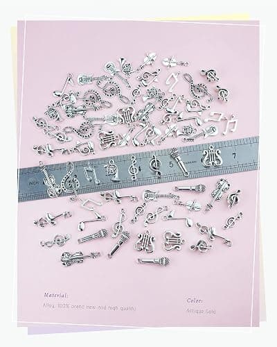 JIALEEY Music Charms Multistyle Musical Instrument Notes Symbols Pendants DIY for Necklace Bracelet Earrings Jewelry Making and Crafting Antique Silver 70PCS thumbnail 7