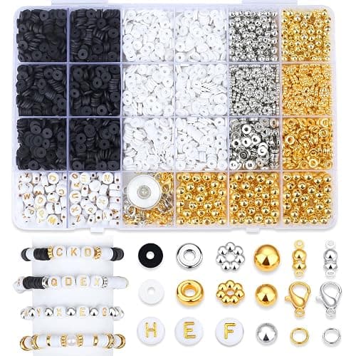 DUQGUHO Clay Beads Bracelet Making Kit for Adults 2940 Pcs, Clay Beads for Bracelets Making 6mm, Black and White Bead Kits for Jewelry DIY - Image 1