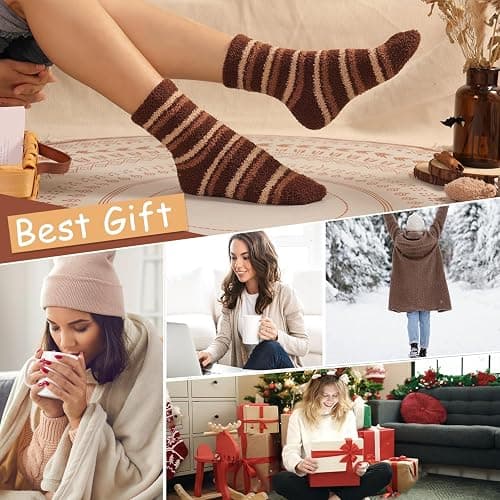 Plush Slipper Socks Women - Colorful Warm Fuzzy Crew Socks Cozy Soft for Winter Indoor thumbnail 6