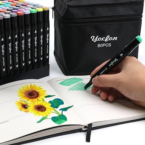 Yocfon 80 Colors Alcohol Markers, Dual Tips Drawing Markers, Set For Adults Coloring Sketch Illustration, Chisel & Fine thumbnail 2