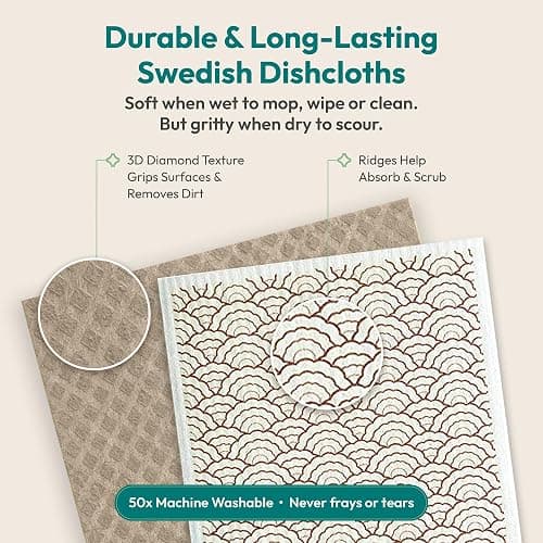 FEBU Swedish Dishcloths for Kitchen | 5 Pack Floral Reusable Paper Towels Washable | Swedish Dish Towels | Non-Scratch Cellulose Sponge Cloths | No Odor, Biodegradable Cleaning Cloths thumbnail 6