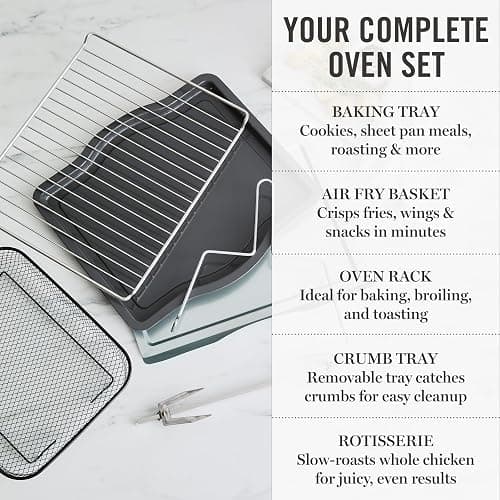 Martha Stewart French Door Air Fryer Toaster Oven Combo, 34QT Countertop Convection, 12-in-1, Bake, Broil, Roast, Fits 12” Pizza, Dehydrate, 5 Accessories, Air Fry Basket, Stainless Steel, Indigo Blue thumbnail 7