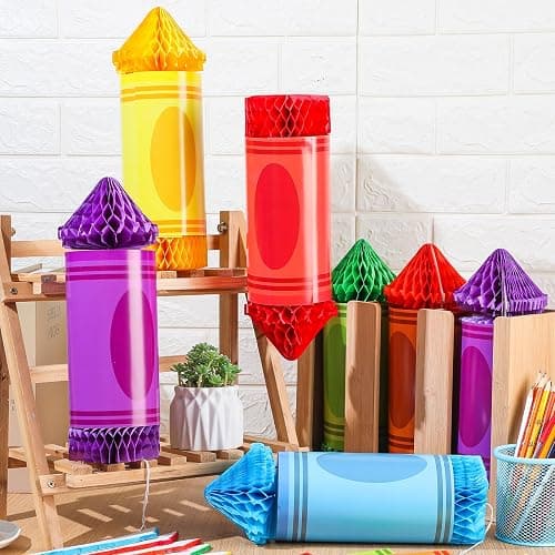 Retisee 12 Pcs Crayon Classroom Decorations Back to School Hanging Paper Lanterns Preschool Honeycombs Ceiling Backdrop for First Day of School Kindergarten Welcome Party Supplies(Classical Color) thumbnail 2