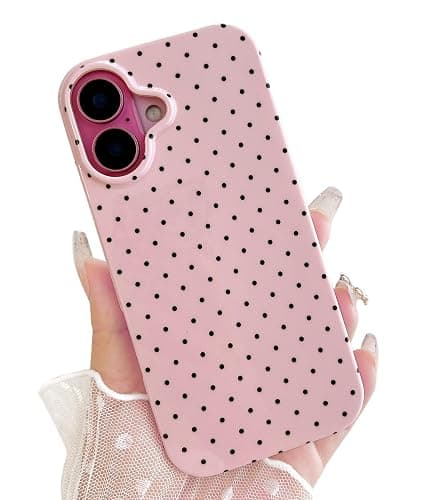 Qokey Compatible with iPhone 16 Case, Black Polka Dot TPU Glossy Case, Cute Simple Aesthetics Design for Girls Women, Lightweight Soft Slim Protection Fashionable Cover - Pink thumbnail 3