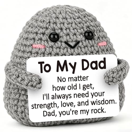 Mini Funny Dad Gifts from Daughter Son Wife Crochet Stone Decor, Birthday Gift Ideas for Bonus Step Dads Father Daddy Presents, Dad You are My Rock Sentimental Handmade Decoration thumbnail 8