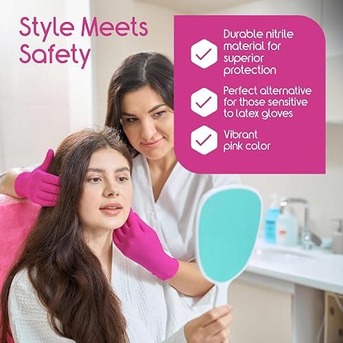 Inspire Pink Gloves Disposable Latex Free | Nitrile Pink Glove Hair and Nail Salon, Esthetician Nitrile Disposable Gloves thumbnail 3