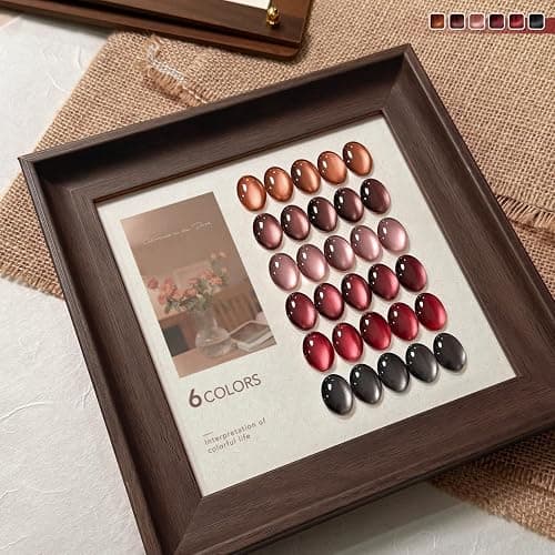 GAOY Red Cat Eye Gel Nail Polish Set 6 Colors, Crimson Allure | Burgundy Brown, Glass Cateye, Glitter, Valentine's Date Night New Year Christmas Nails, DIY Manicure at Home, Gift for Women thumbnail 6