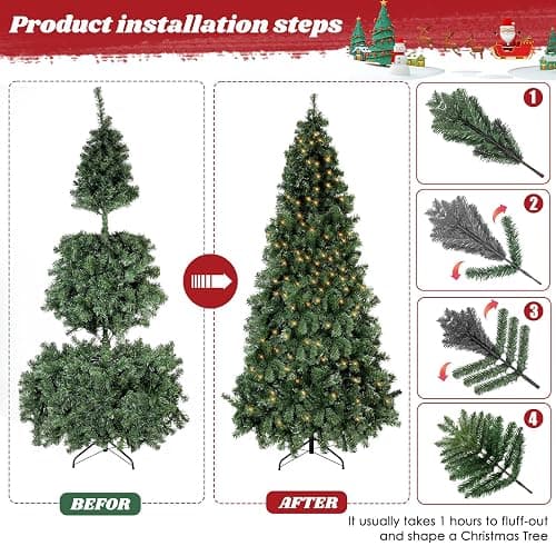 Okicoler 6.5ft Holiday Artificial Pre-lit Christmas Pine Tree with LED Warm Lights,Metal Hinges & Foldable Base,Easy Assembly for Home,Office, Green thumbnail 3