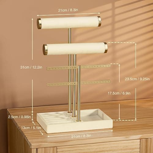 Josmimic 3 Tier Bracelet Holder Display - Detachable T Bar Beige Velvet Bracelet Holder, Jewelry Holder Organizer for Bracelet, Necklace, Watches, Rings thumbnail 3