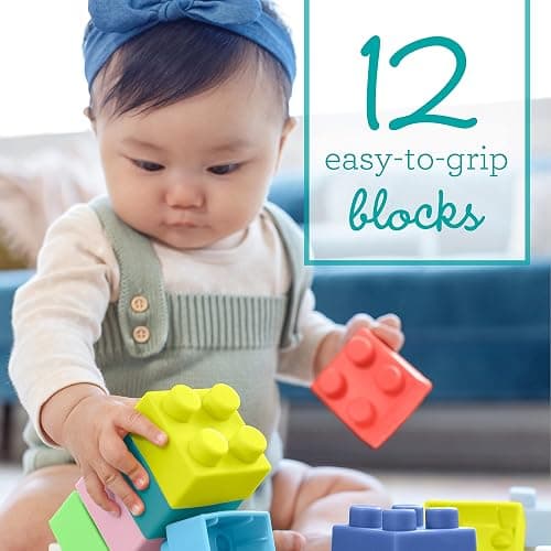 Infantino Super Soft Building Blocks, Easy-to-Hold for Babies & Toddlers, BPA-Free, Multi-Colored, 12-Piece Set thumbnail 4