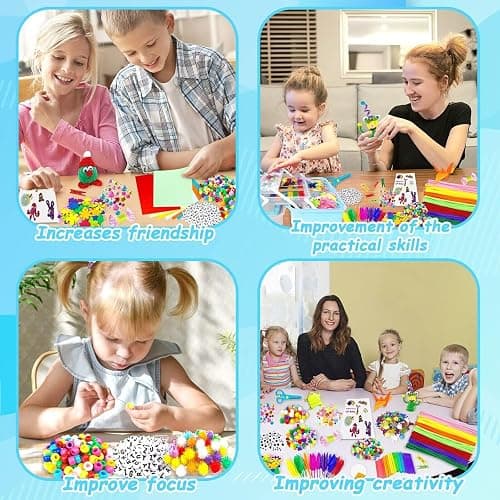 3000 Arts and Crafts Supplies for Kids Craft Kit All in 3 Layered Craft Box with Pipe Cleaners Crafts for Kids Age 4-6, 6-8, 8-12 DIY School Supplies Materials Set Toys Gifts for Girls Boys, Blue thumbnail 4