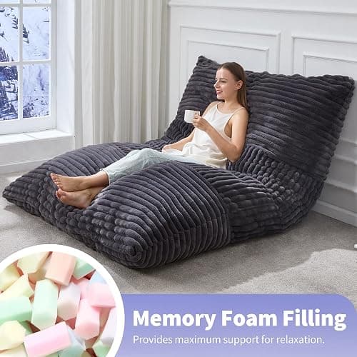 Hobestluk 3 in 1 Bean Bag Chair Giant Bean Bag Chairs Convertible Bean Bag Floor Cushion with Machine Washable Cover, Beanbag Chairs for Adult (Dark Grey) thumbnail 6