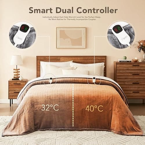 ⭐️Homemate Electric Heated Blanket Twin - 62"x84" Heating Bed Blankets Throw with 10 Heating Levels 8 Hours Auto Off Fast Heating Over-Heated Protection Ultra Soft Warm Flannel ETL Certified Grey thumbnail 7