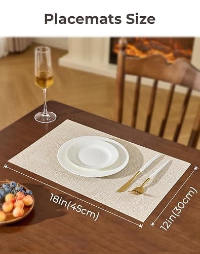 Leetaltree Beige Placemats Set of 6 - Heat Resistant Non-Slip Place mats for Dining Table, Washable Durable PVC Vinyl Woven Table Mats(Beige, 6) thumbnail 3