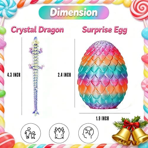 16 Pack 3D Printed Dragon Eggs with Articulated Dragon Inside, Mystery Crystal Dragon Egg Toys for Kids & Adults, Flexible Dragon Fidget Toy Bulk, Christmas Stocking Stuffers, Easter Basket Fillers thumbnail 3