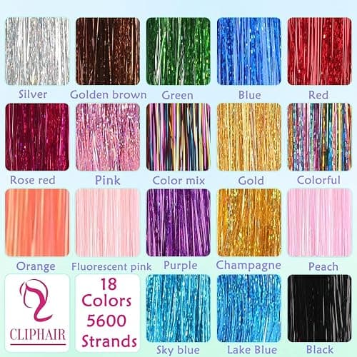 Hair Tinsel,18 Colors Hair Tinsel Kit for Girls 7600 Strands Fairy Tinsel Hair Extensions Holographic Hair Tinsel Heat Resistant Colored Hair Glitter Christmas Party Festival (18 Colors) thumbnail 3