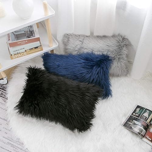 WLNUI Set of 2 Light Grey Decorative Lumbar Fluffy Pillow Covers New Luxury Series Merino Style Faux Fur Throw Pillow Covers Fuzzy Cushion Case Spring Easter Home Decor 12x20 Inch thumbnail 6