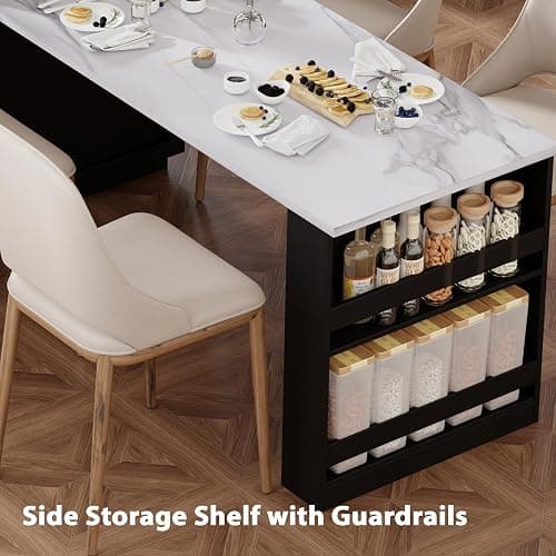 Merax 82.7" Kitchen Island with Extendable Dining Table for 4-6, Rolling Mobile Center Islands with Storage, Charging Station, 2 Drawers 2 Side Open Shelves, Black thumbnail 7