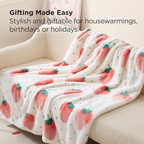 Bedsure Cute Strawberry Decor Throw Blanket Pink for Kids - Soft Fleece Throw Home Decor for Girls Women Teens as Birthday, GentleSoft Cozy Fruit Pattern Blankets for Couch Bed, 50x60 thumbnail 7