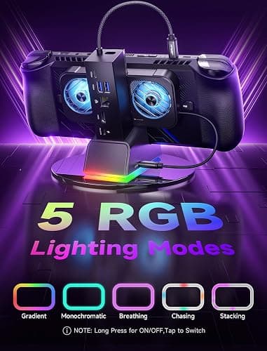 JSAUX Docking Station for ROG Ally X/ROG Ally/Steam Deck/Legion Go, 7-in-1 ROG Ally X Dock with RGB Cooling Fan, HDMI 4K@120Hz, Gigabit Ethernet, Dual USB & USB C 3.0, 100W PD Charging - HB0705 thumbnail 3