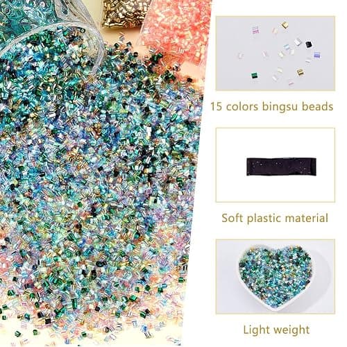 DICOSMETIC 15 Colors 180g Crispy Bingsu Beads for Slime About 19050Pcs Iridescent Soft Straw Tube Beads 3D Glitter Plastic Bead Assortment Crunchy Slime Microbeads Supplies thumbnail 4