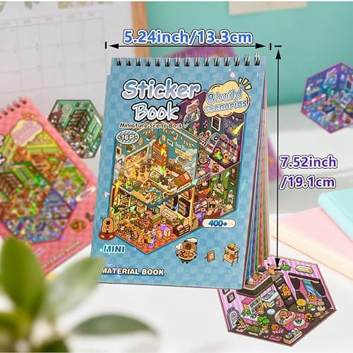 4 Sticker Books (1200+), 32 DIY 3D Scene Sticker Collection with Tweezers, Reusable Creative Craft Set, Aesthetic Art Supplies & Party Favor thumbnail 6