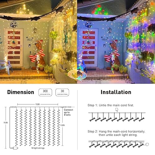 JMEXSUSS 300LED Dual Color Changing Curtain Lights, Plug in, 9.8 x 9.8ft | Remote, Connectable, Warm White to Multicolor Hanging String Lights for Bedroom, Dorm, Classroom, Party, Backdrop, Xmas Decor thumbnail 4