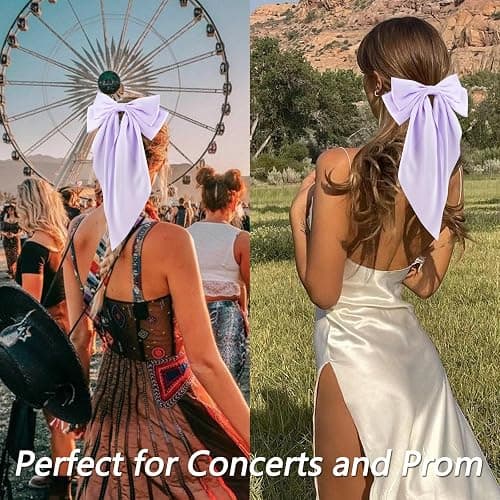 Velscrun Hair Bows for Women Girls Purple Silky Satin Large Coquette Hair Bow Oversized Hair Ribbons Big Hair Bows Clip Long Tail Bowknot Hair Barrettes Halloween Christmas Hair Accessories thumbnail 2