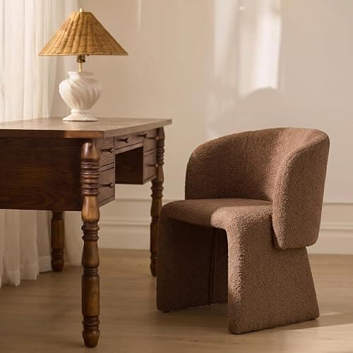 NORDICANA Barrel Dining Room Chair with Arms, Faux Fur Accent Chair for Kitchen, Living Room, Upholstered Single Chair, Rounded Back, Brown thumbnail 3