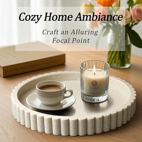 Round Decorative Tray for Coffee Table Decor, Circle Tray Decor 11" Beige | Resin Decorative Coffee Table Tray for Home Decor. Modern Centerpiece Organizer Tray for Living Room, Dresser or Console thumbnail 6