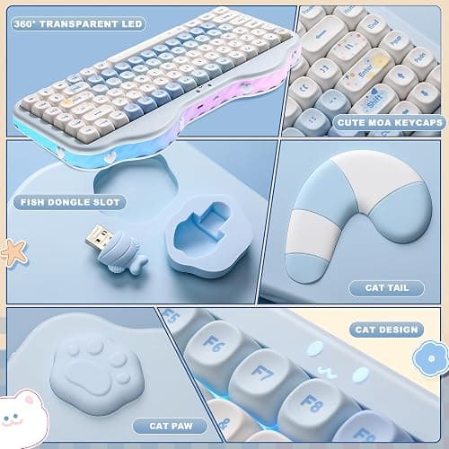 YUNZII C75 75% RGB Kabelloses Mechanisch Gaming Tastatur, BT5.0/2.4G/USB-C Creamy Tastatur Hot Swap NKRO,Niedliche Tastenkappen Gasket Mount mit Süße Kuchen für PC/Mac/Gaming (Blau, Milk V2 Switch) thumbnail 8