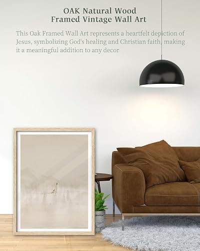 iHery Natural OAK Wood Woman Touches Jesus Framed Wall Art, 12x16 in Jesus Healing Christian Artwork Bible Verse Canvas Art, Modern Sketch Scripture Bedroom Decor, Beige Boho For Living Room 1Pack thumbnail 4
