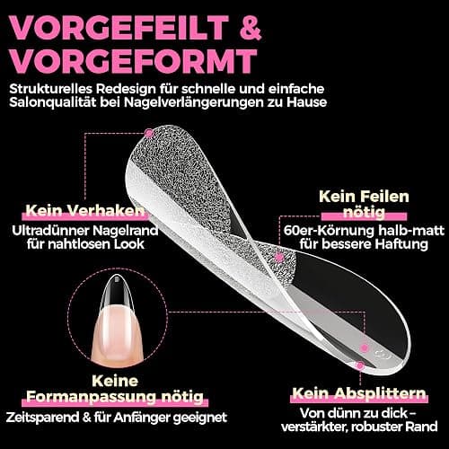 UNA GELLA Mandel Nail Tips, 504 Stück Gel Nagelspitzen Nagel Tips für Gelnägel Almond Full Cover Soft Gel Nails Tips für Acrylnägel & DIY Nagelkunst zu Hause 12 Größen thumbnail 5