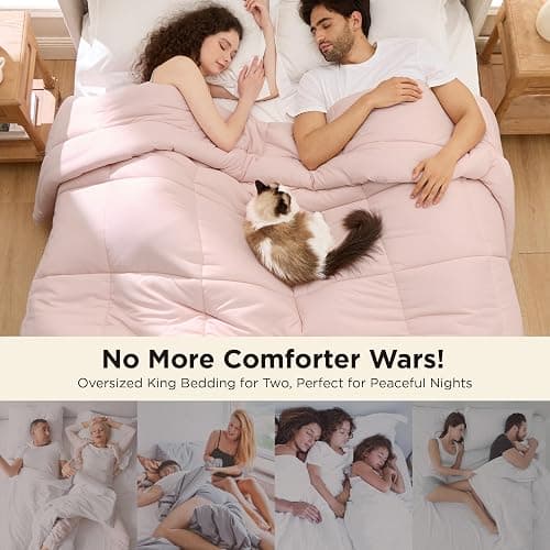 Bedsure Comforter Duvet Insert - Quilted Comforters Oversized King Size, All Season Duvet, GentleSoft Down Alternative Bedding, with 8 Tabs, Gifts for Women/Men, Pink, Oversized King 116 x 98 Inches thumbnail 3