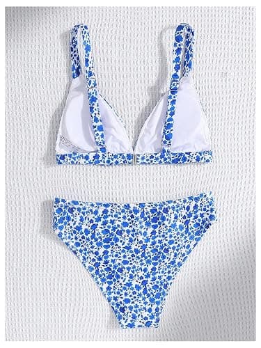 SOLY HUX Girl's Floral Print Bikini Set V Neck Spaghetti Strap Bathing Suit Two Piece Swimsuit thumbnail 2