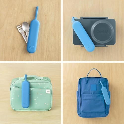 Omie OmieBox Travel Utensil Set | Fork and Spoon with Case for Easy Travel | Stainless Steel Fork and Spoon (Blue) thumbnail 6