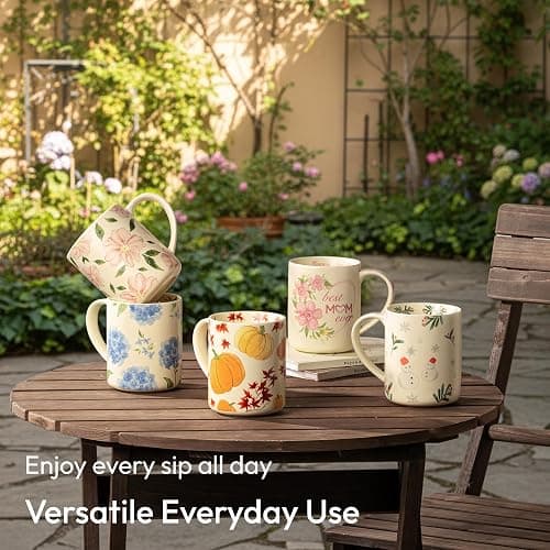 LINVIA 18 oz Large Ceramic Coffee Mug, Porcelain Tea Cup with Big Handle | Garden Floral Teacup, Microwave Dishwasher Safe (Winter, Christmas Tree and Snowman) thumbnail 7