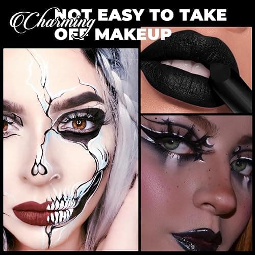Halloween Black Lipstick Matte Body Painting Stick for Women Waterproof Long Lasting Dark Lipsticks Gothic Zombie Vampire Cosplay Cruelty Free Lipstick, DU-Black thumbnail 5