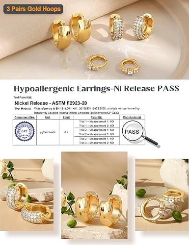 LOLIAS Small Chunky Gold Hoop Earrings for Women Hypoallergenic Gold Silver Hoops for Sensitive Ears Non Tarnish 14K Gold Filled Huggie Hoop Earring Stacks for Multiple Piercing Lightweight 3Pairs - Chunky-14K Gold Plated thumbnail 5