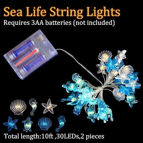 Zhanmai 2 Pcs Ocean Decor String Lights for Bedroom Nautical Theme Seashell Seahorse Conch 10ft 30 LED Battery Operated String Lights for Xmas Tree Ornaments Birthday Holiday Party Decor thumbnail 4