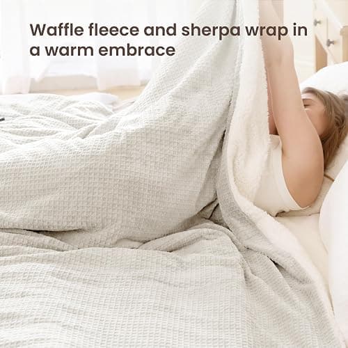 blunique Heated Blanket Electric Blanket Queen Waffle, 84x90 Inches Dual Controllers Sherpa Fleece Fast Heating Blanket 6 Heating Levels & 10 Hours Auto Off ETL Certification,Beige Queen thumbnail 2