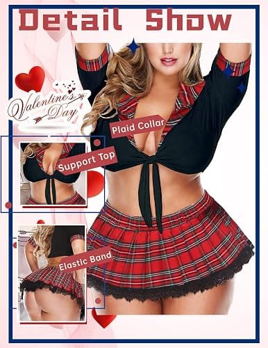 Avidlove Sexy Plus Size Lingerie Set for Women Sexy School Girl Halloween Costumes Cosplay Lingerie with Mini Skirt - XX-Large - A-black thumbnail 4