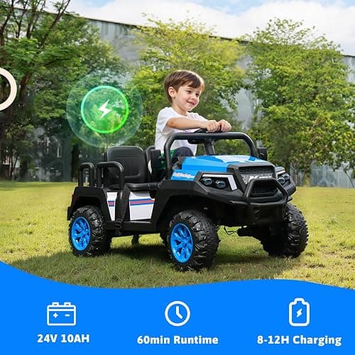 Electric Car for Kids, 24V 4 Seater Ride on Toys w/Parent Remote, 4 Wheeler Suspension, Max 220lbs Weight Capacity, USB, Music, Radio, LED Light, Ride on Truck for Boy/Girl Ages 3-8, Blue thumbnail 6