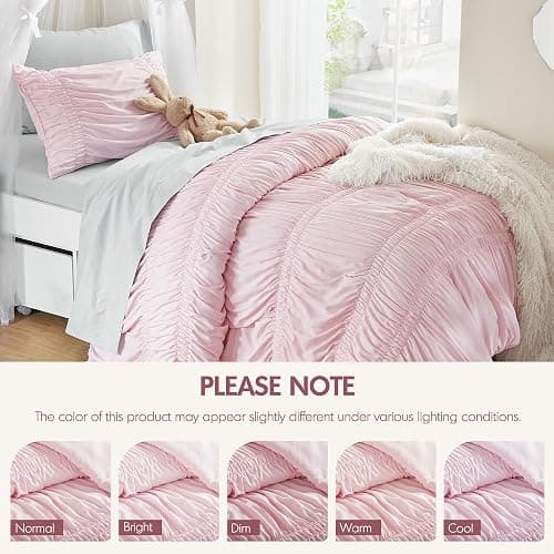 Intelligent Design Twin Comforter Set Ruched Shabby Chic Comforters for Twin Size Bed, All Season Lightweight Comforter Twin, French Country Bedding Set, Sham, Ella, Twin/Twin XL Pink, 2 Piece thumbnail 7