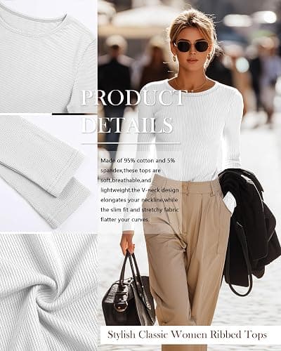 Neer 4 Pack Women's Ribbed Long Sleeve Shirts, Cotton Crew Neck Slim Fit Tops Stretch Knit Casual Base Layer Basic Tee Shirts thumbnail 5